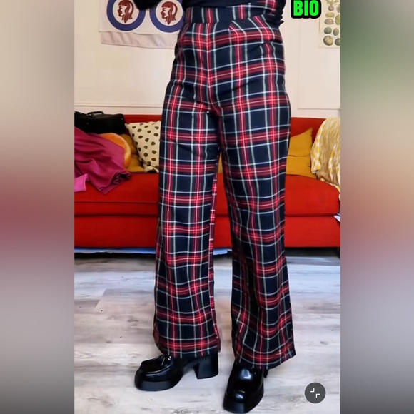 Boohoo Pants - tartan high waisted wide leg pants